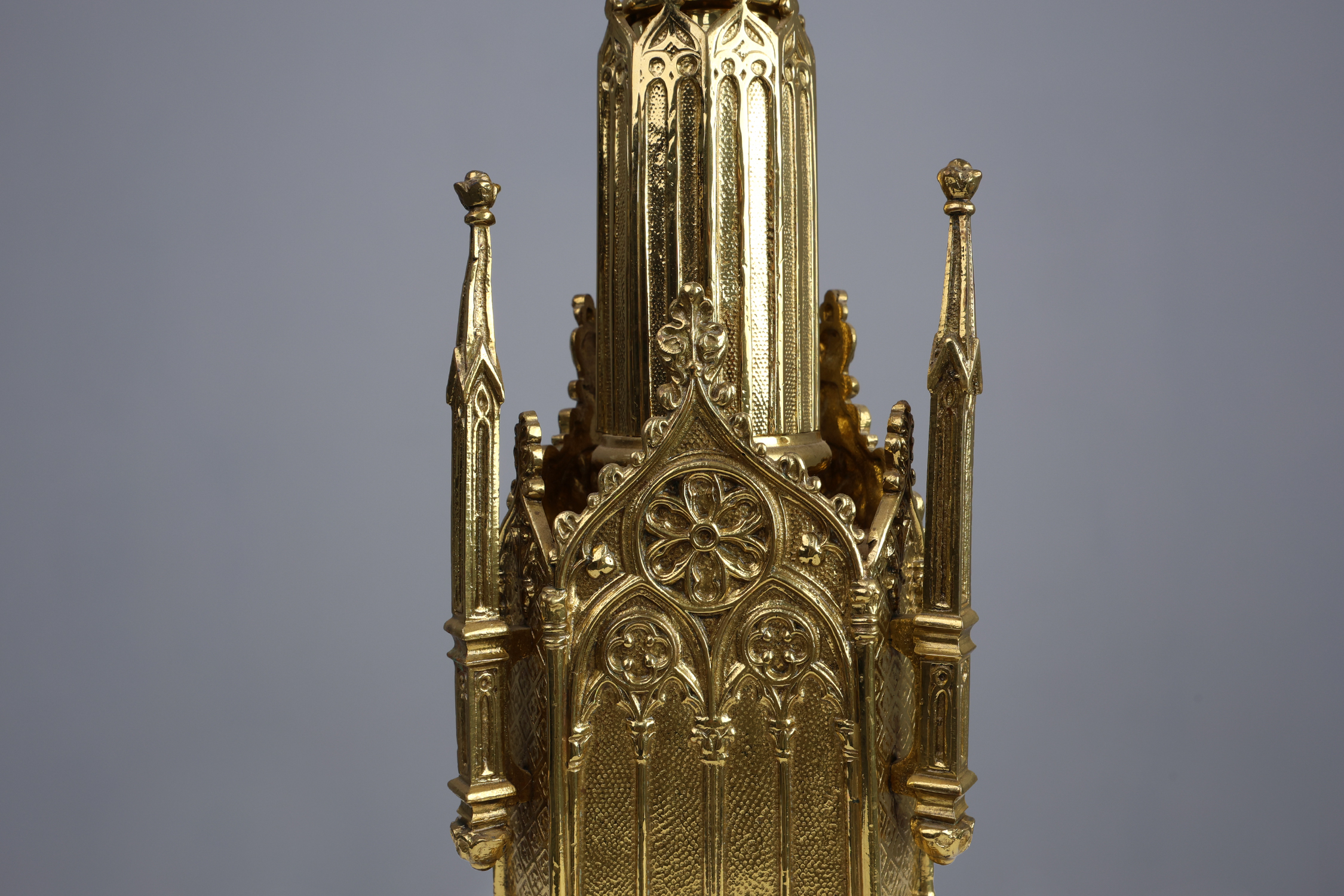 Neo‑Gothic Copper Church Candleholder Stamped &ldquo;LL A Paris&rdquo;, France ca. 1880thumbnail